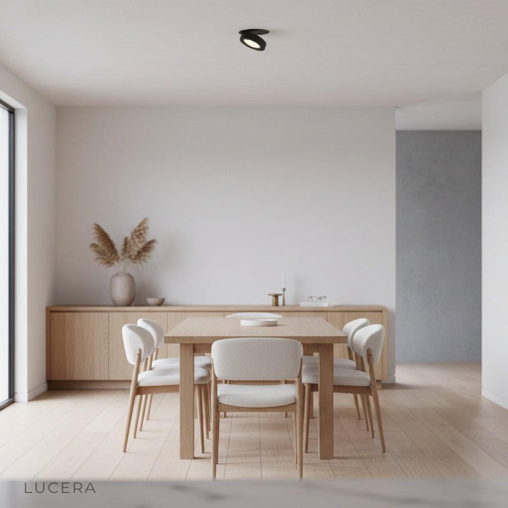 Comet Downlight minimalist aluminum finish casting soft shadows on concrete wall