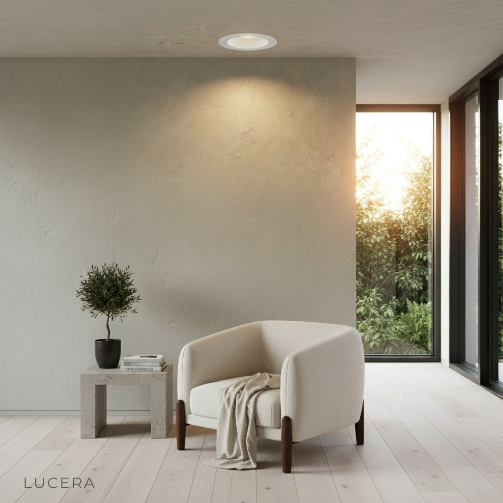 Emerald Downlight casting deep anti-glare light over a kitchen countertop at night