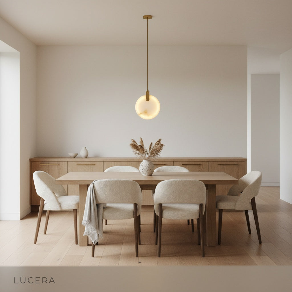 evening ambiance of lucera pendant light in cozy living room