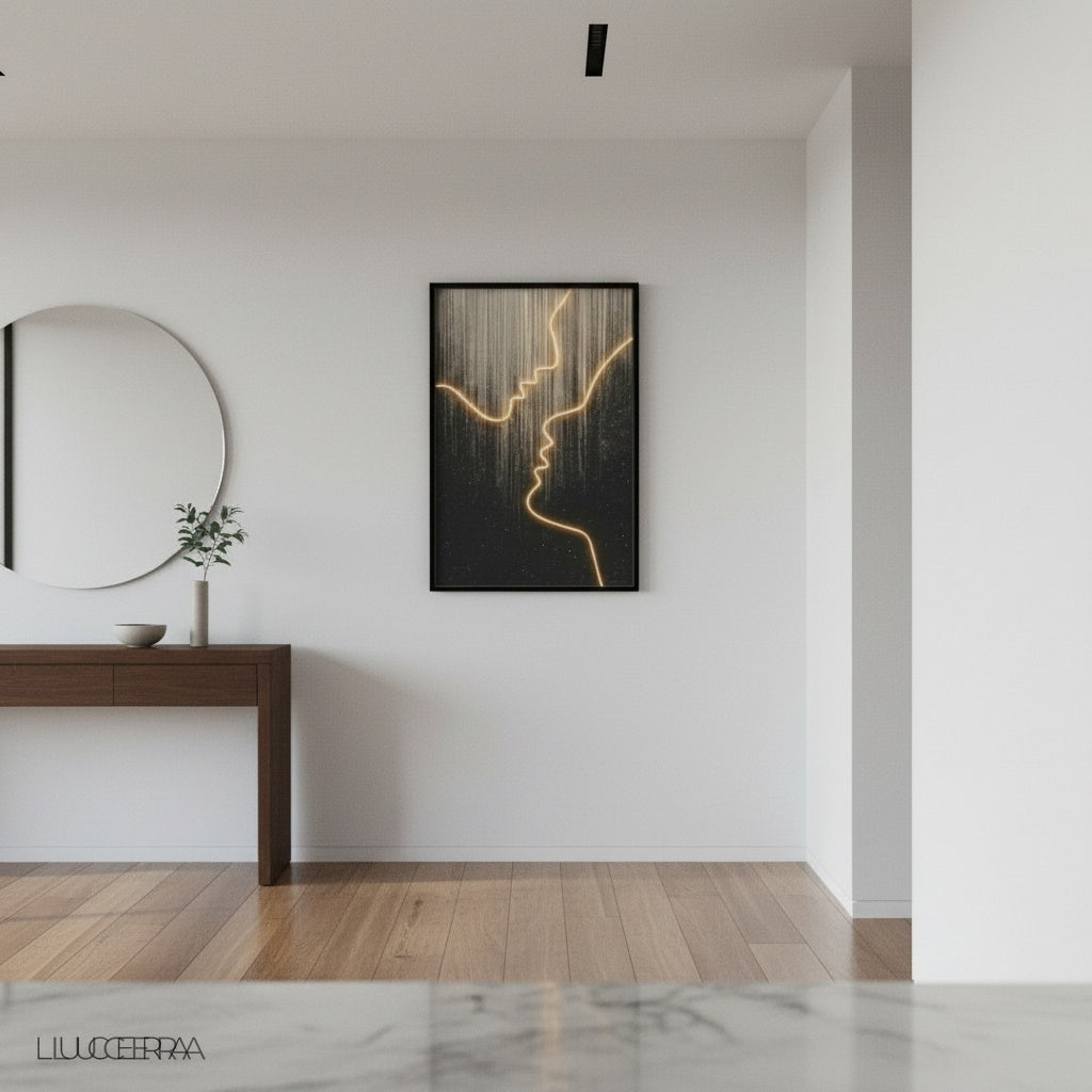 Minimalist wall lamp casting cozy light in a serene nighttime living space