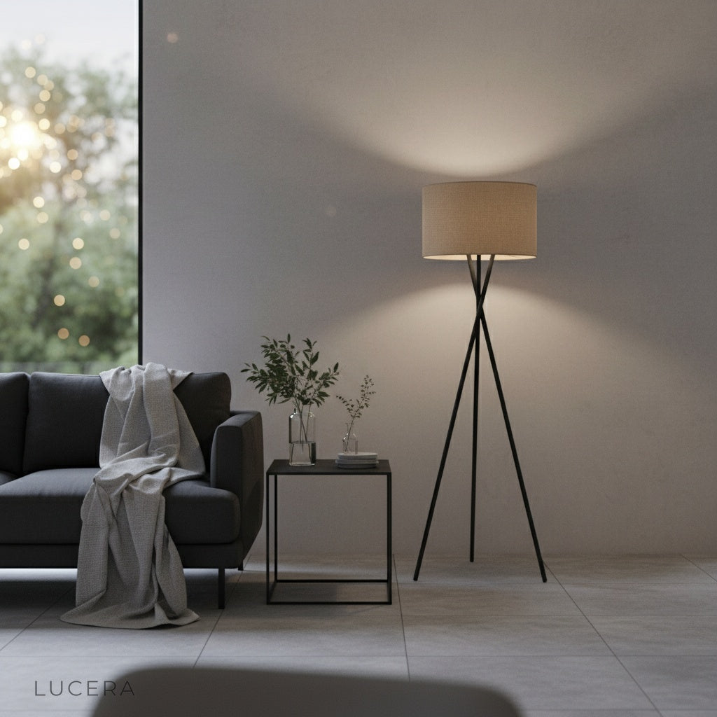 Venus Floor Lamp at night in a living room with subtle shadows and cozy vibe