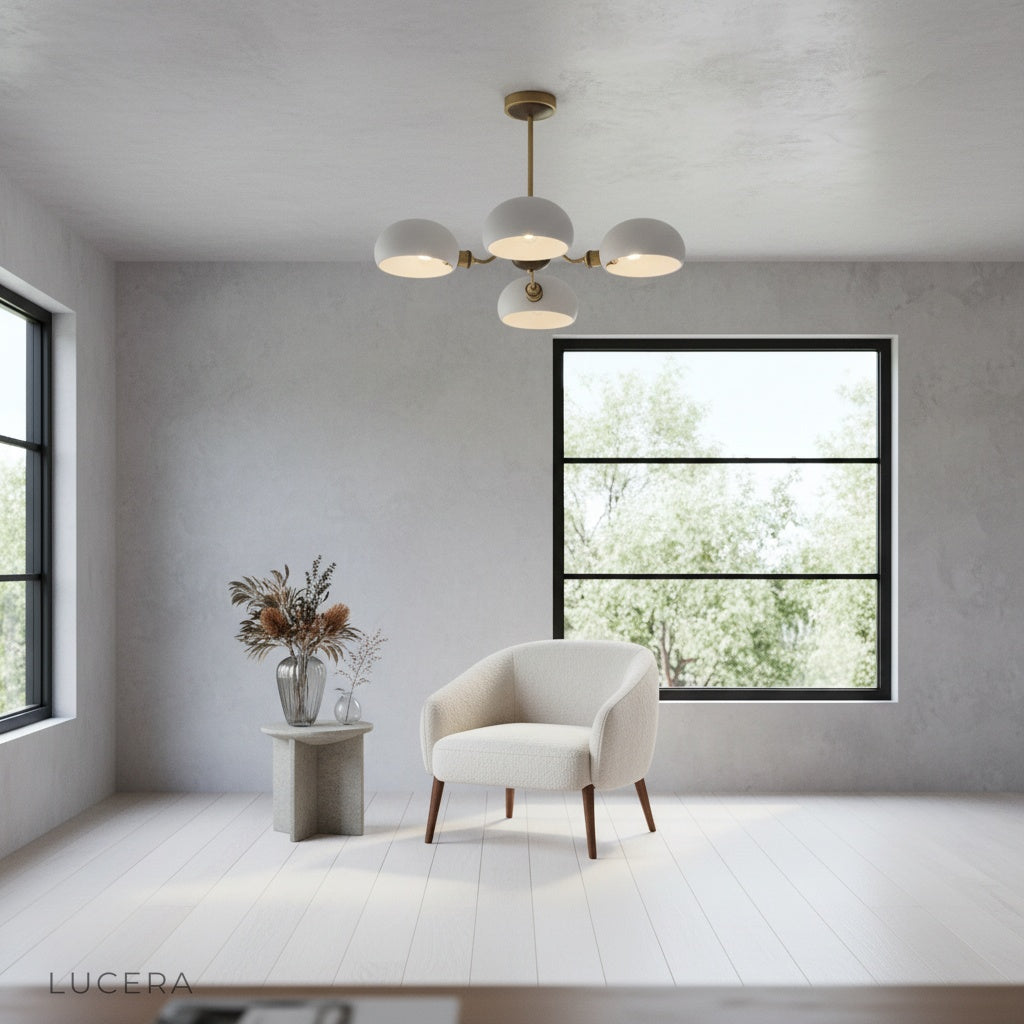 Largo Chandelier ambient night lighting in minimalist bedroom setting