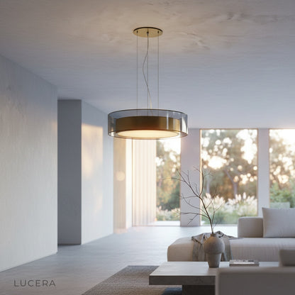 Kismet Pendant Light with warm evening ambiance over elegant cafe table