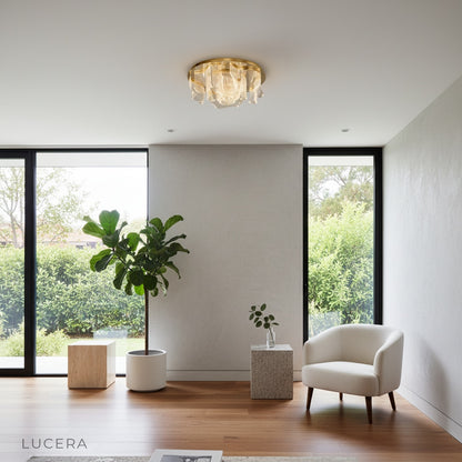 Sisyphus ceiling light night scene luxurious gold glow in minimalist space