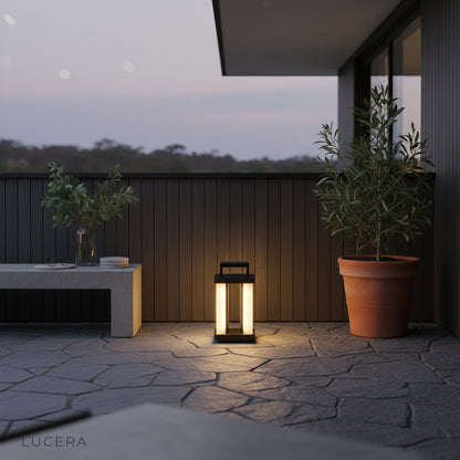 nighttime hero shot of the Unction lamp highlighting its geometric silhouette against a dark sky