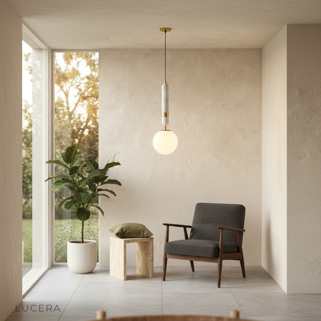 Groove pendant light as striking focal point in modern entryway