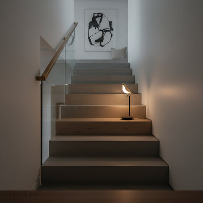 Vento Table Lamp styled on entryway console with mirror and decorative tray in soft daylight