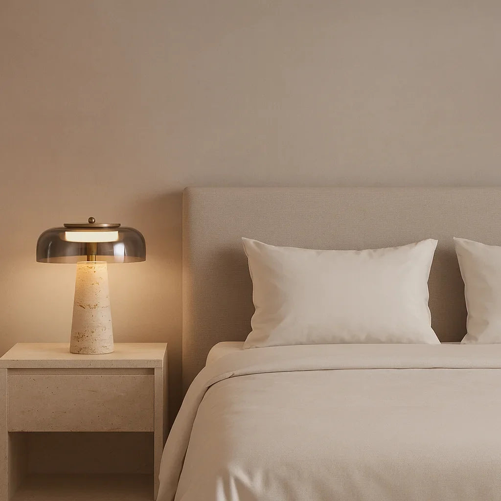 Con Travertine & Glass Table Lamp - Lamps | Lucera Lighting