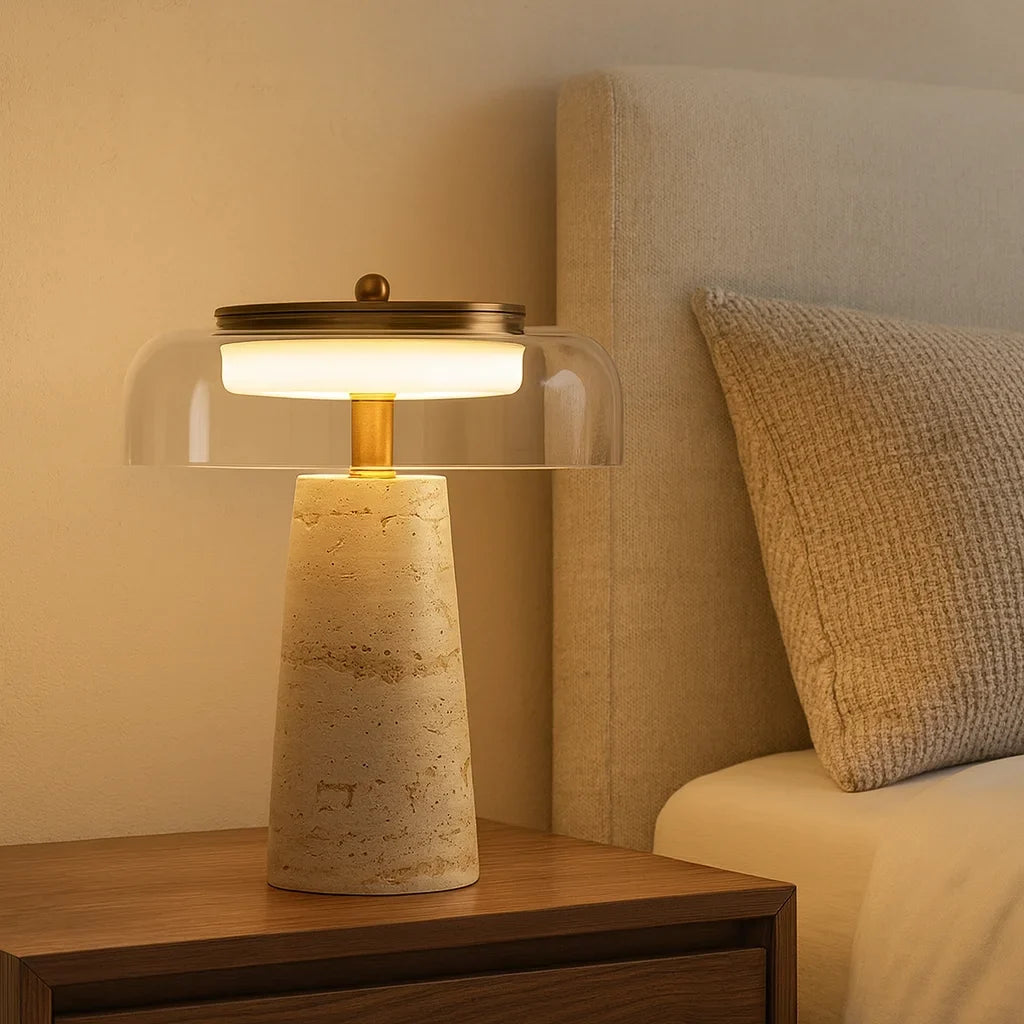 Con Travertine & Glass Table Lamp - Lamps | Lucera Lighting